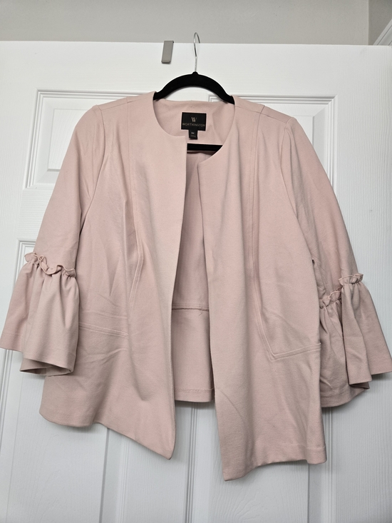 Worthington Jackets & Blazers - Worthington Light Blush Ruffle-Sleeve Open Front Jacket